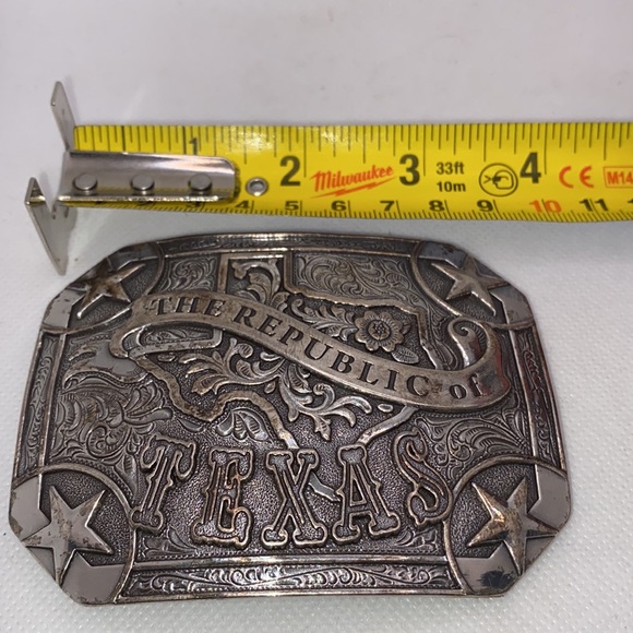 Nocona Silver Tone Republic of Texas Rectangle Belt Buckle - Picture 8 of 9